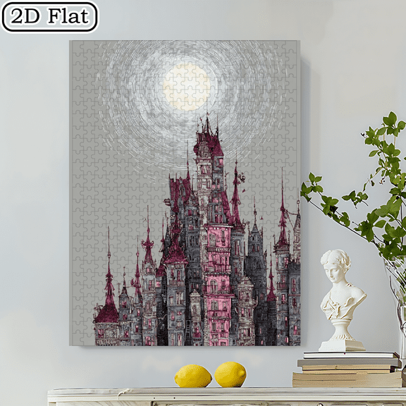 500pcs Colorful Fantasy Castle Town Jigsaw Puzzle Vibrant Abstract Design, Gothic Architecture Pattern, Challenging Entertaining, Family Activity.20.4*14.9 in