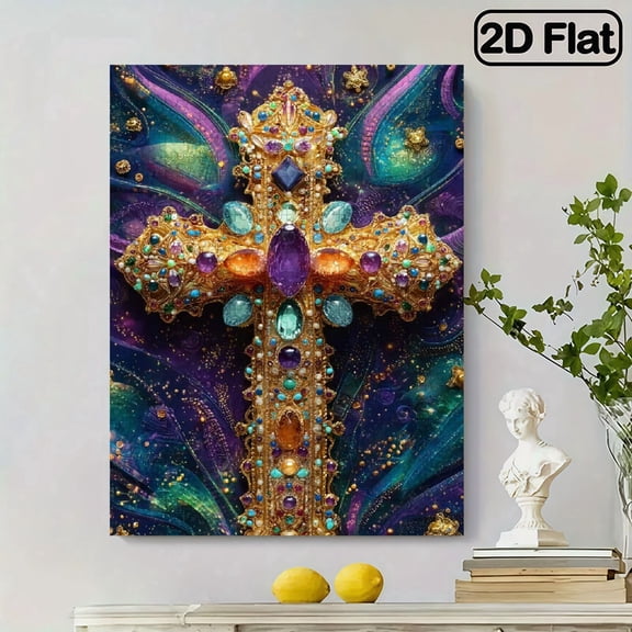 500pcs Colorful Gemstone Cross Jigsaw Puzzle Vibrant Abstract Design, Jeweled Cross Pattern, Challenging Entertaining, Family Activity Vibrant Puzzle Piece.20.4*14.9 in.