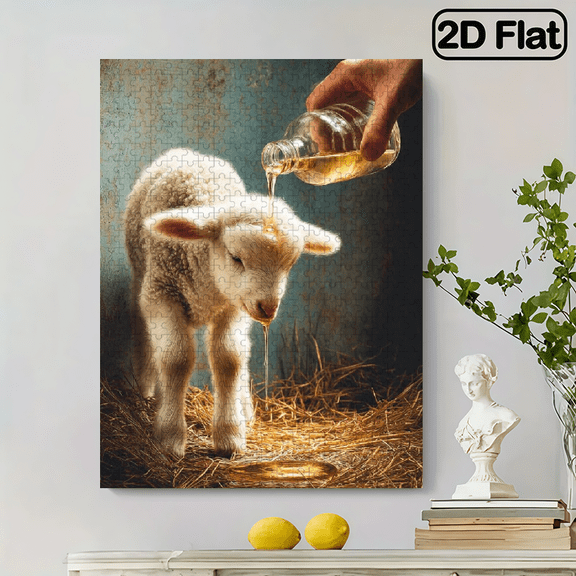 500pcs Colorful Lamb with Honey Jigsaw Puzzle Vibrant Abstract Design, Sheep Honey Pattern, Challenging Entertaining, Family Activity Vibrant Puzzle Piece.20.4*14.9 in.