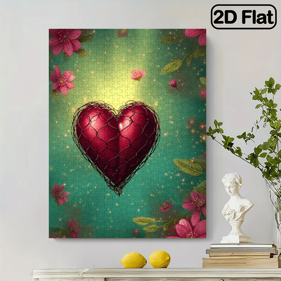 500pcs Colorful Mesh Heart Jigsaw Puzzle Vibrant Abstract Design, Floral Heart Pattern, Challenging Entertaining, Family Activity. 20.4x15in
