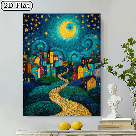 500pcs Colorful Nightscape Town Jigsaw Puzzle Family Interaction Fun Gift, Fantasy Scenery Pattern Challenging Entertaining, Family Activity Vibrant Puzzle.20.4*14.9 in.