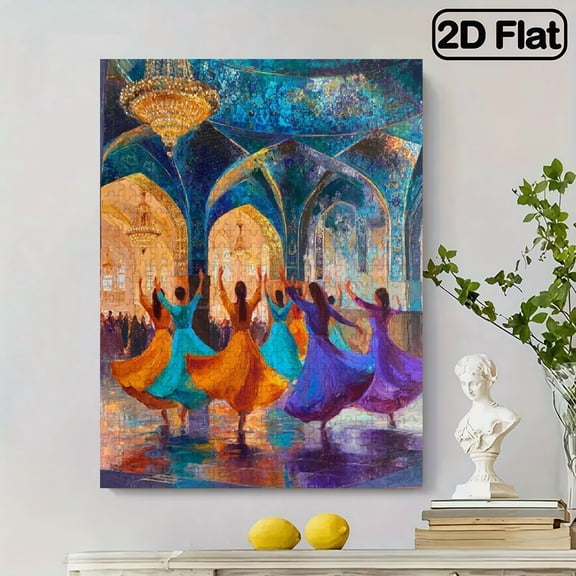 500pcs Colorful Oriental Dance Celebration Jigsaw Puzzle Vibrant Abstract Design, Cultural Ballroom Pattern, Challenging Entertaining,