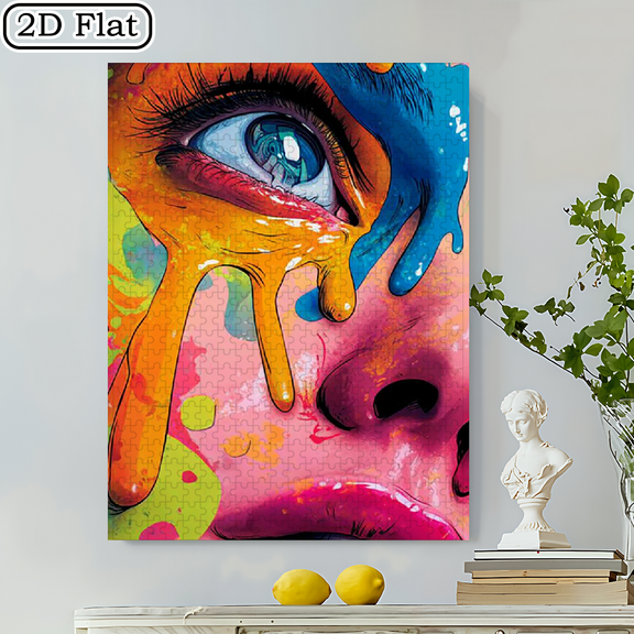 500pcs Colorful Paint Splatter Puzzle Pop Art Family Interaction Fun Gift Vibrant Abstract Design Anime Pattern Challenging Entertaining Family Activity Vibrant Puzzle.20.4*14.9 in.