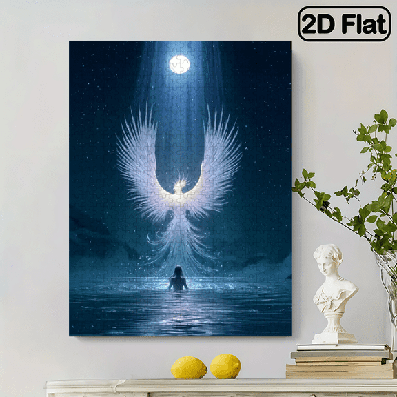 500pcs Colorful Soaring Phoenix Over Moonlit Ocean Jigsaw Puzzle Vibrant Abstract Design, Mythical Bird Pattern, Challenging Entertaining, 20.4x15in
