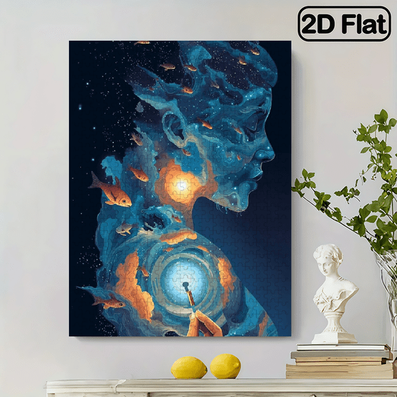 500pcs Colorful Surreal Cosmic Keyhole Jigsaw Puzzle Vibrant Abstract Design, Galaxy Fantasy Pattern, Challenging Entertaining, Family Activity. 20.4x15in