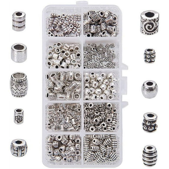 500pcs Column Spacer Beads 10 Style Antique Silver Beads Tibetan Alloy Tube Metal Spacers Jewelry Loose Beads Spacer for Beaded Garden Decor Bracelet Necklace Jewelry Making Hole: 1~4mm