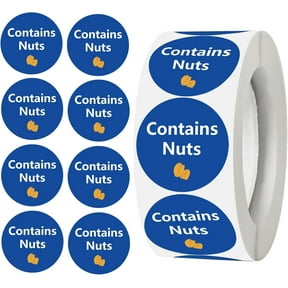 500pcs Contains Nuts Labels 1 inch Allergen Warning Stickers Round Allergies Food Rotation Advisory Circle Dots for Jars Glass Bottle Retail Packaging
