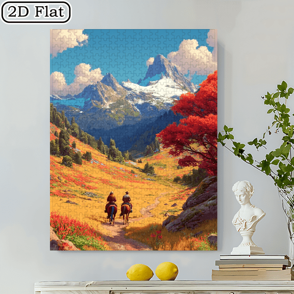 500pcs Cowboy Scene Jigsaw Puzzle, Measuring 20.4x15 Inches, Made of Cardboard. A Fun And Challenging Activity for Adults, Couples, Families.