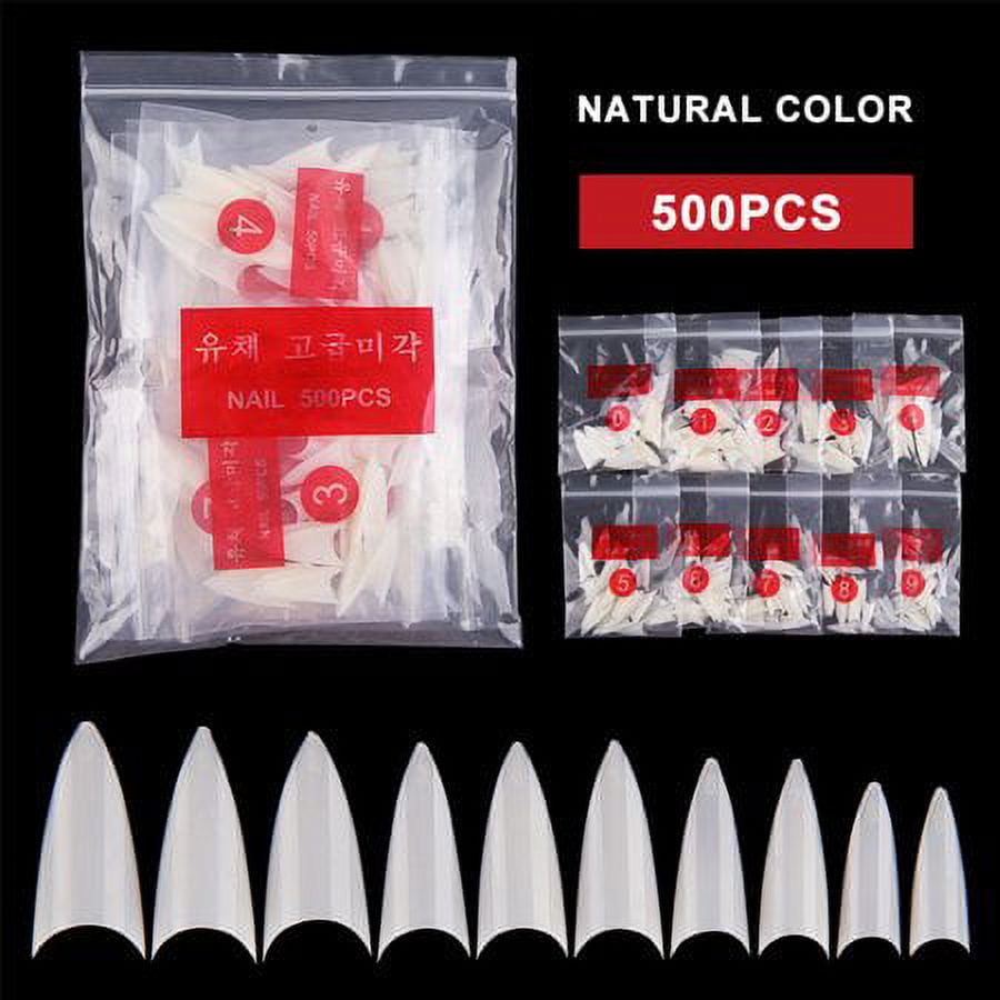 500pcs Curved Half Cover Almond False Nail Tips,10 Sizes Acrylic Long