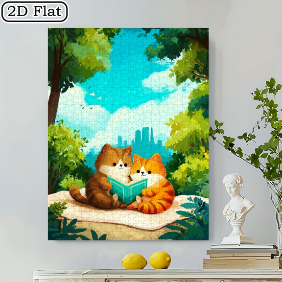 500pcs Cute Cats Reading Jigsaw Puzzle Cardboard, Portable Art Puzzle For Adults, Family Gamers, Ideal For New Year, Birthday Gift, Creative Leisure, High-Difficulty, Quality Printing, Whimsical S
