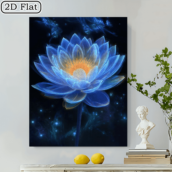 500pcs of Dazzling Blue for Lotus Jigsaw Puzzle Ideal and Perfect Gift for Home Decoration Fun and Educational Jigsaw Puzzle Game for Family Interaction Adult Jigsaw Puzzle.
