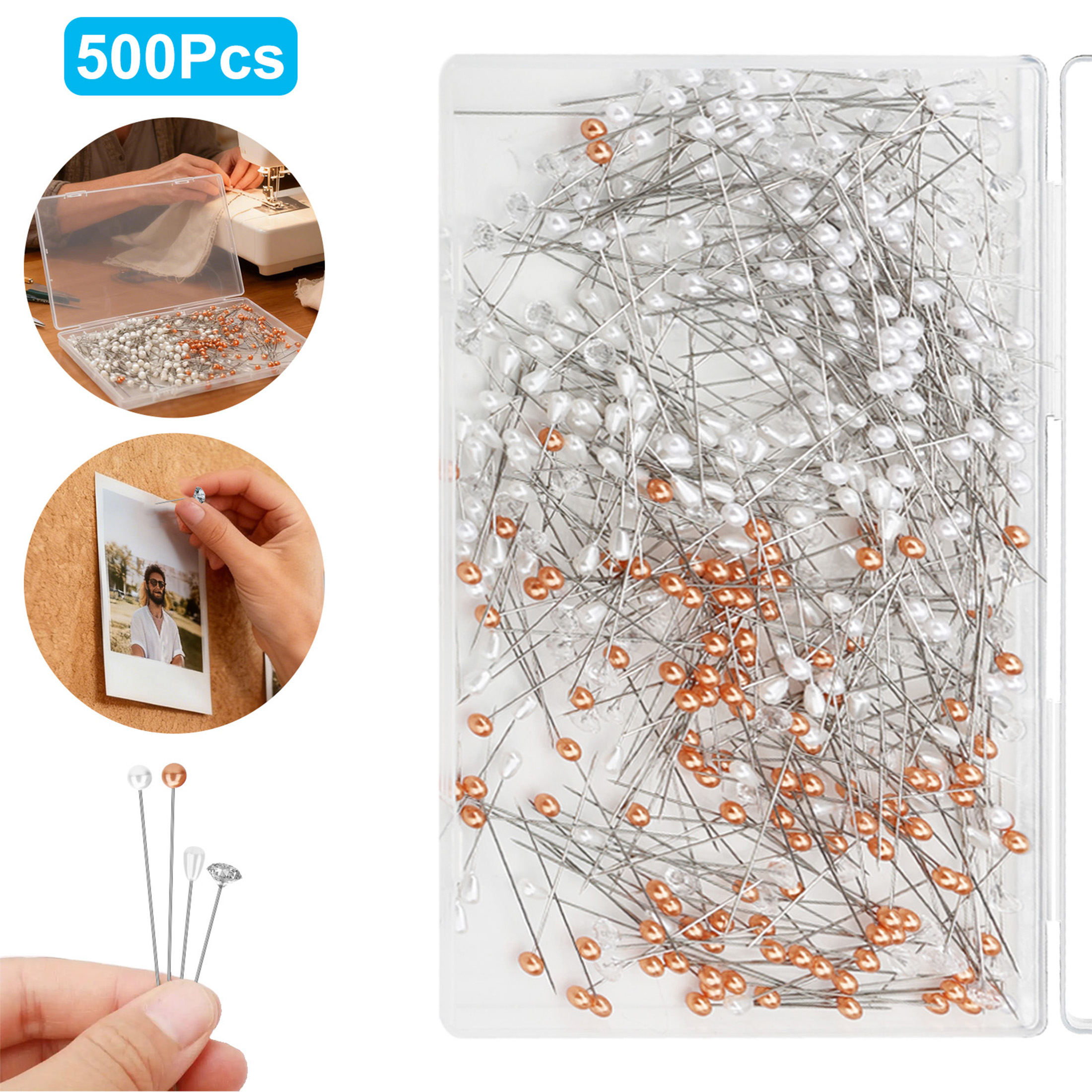 Paper Thread Pin 500pcs Decoration Sewing Pins, TSV Quilting Pin with 3 Shaped Heads for ...