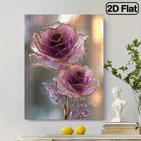 500pcs Double Gradient Amethyst Roses with Golden Edges - Creative for Home Decor Ornament Adult Educational Puzzle Game Ideal Perfect Gift Large Size Unique And Vibrant Colors Interactive Puzzle