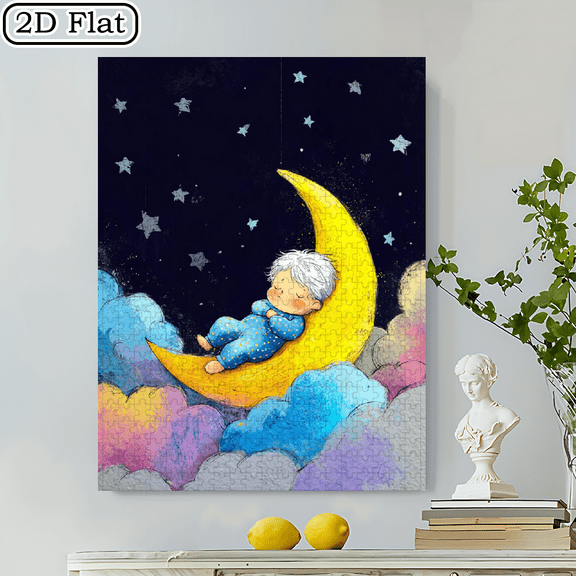 500pcs Dreamy Moon Stars Jigsaw Puzzle Suitable for Families - Cardboard Brain with Stars Moon Phases, Relax Game, Portable Pieces for Travel, Perfect Gift for Gamers, Artists, Birthday/Holiday/Wi