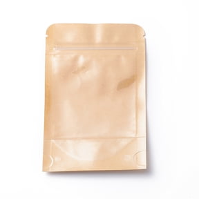 500pcs Eco-friendly Biodegradable Kraft Paper Packaging Zip Lock Paper bag Stand up Pouch with Windows Rectangle Dark Khaki 14x9cm