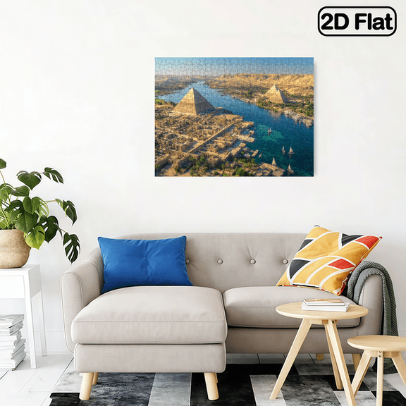 500pcs Egyptian Pyramid Jigsaw Puzzle Suitable for Adults - Large-Scale Historical Art with Nile River Landscape, Pyramid of Giza Sphinx - Challenging Brain Teaser,20.4*14.9 in.