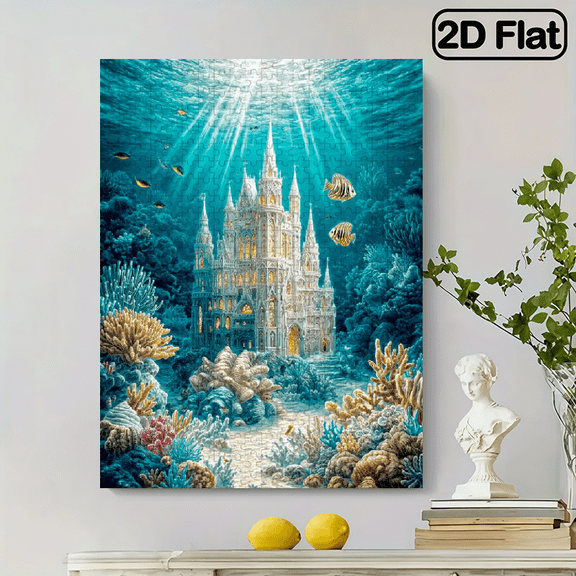 500pcs Enchanted Puzzle Jigsaw Puzzle Enchanted Underwater Castle Adventure, Colorful Fish Coral Reef Design, Brain-Teasing Challenge, Perfect DIY Home Decor,14.9*20.4 in.