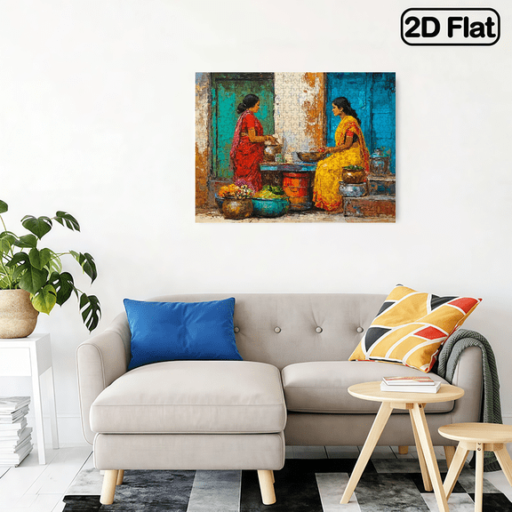 500pcs Extra Large Jigsaw Puzzle - Indian Village Market Scene with Women, Traditional Indian Clothing Colors ,Challenging Large Puzzle for Adults Families,20.4*14.9 in.