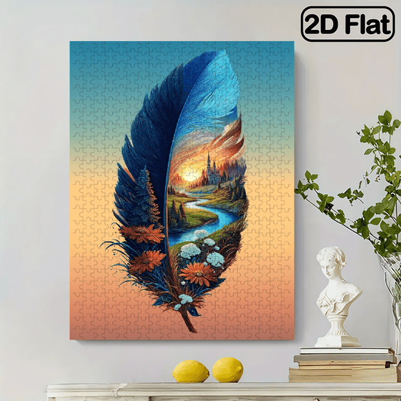 500pcs Extreme Challenge Jigsaw Extra-Large 15x27.56in (30x52cm), Interlocking, Thick Cardboard, Scratch Fade ResistantA 500pcs jigsaw puzzle with an artistic design of a feather where the interio