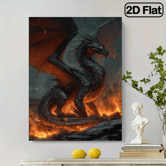 500pcs Fantasy Dragon Puzzle Suitable for Adults Families Large Frameless Recycled Cardboard Collectible with Epic Fire Dragon Art, Beautifully Designed Interactive Gift for Adults,14.9*20.4 in.