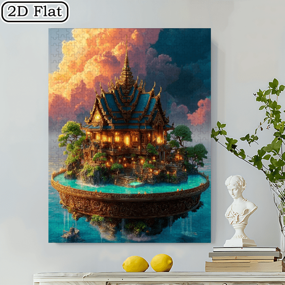 500pcs Fantasy Teacup Temple Jigsaw Puzzle - Challenging Cardboard Box Puzzle Suitable for, Families, Gamers Birthday Gifts Stress-Relief Educational Activity with Portable DIY for Art Puzzle Love