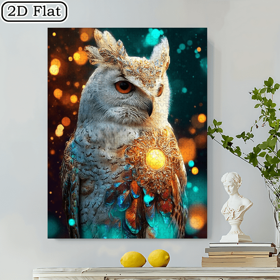 500pcs Fantasy White Owl Jigsaw Puzzle 20.4*19.4 Inches, Cardboard Material, Portable, High-Difficulty For Adults, Couples Families, Ideal For New Year, Birthday Gifts, Art Gamer Enthusiasts, Magi