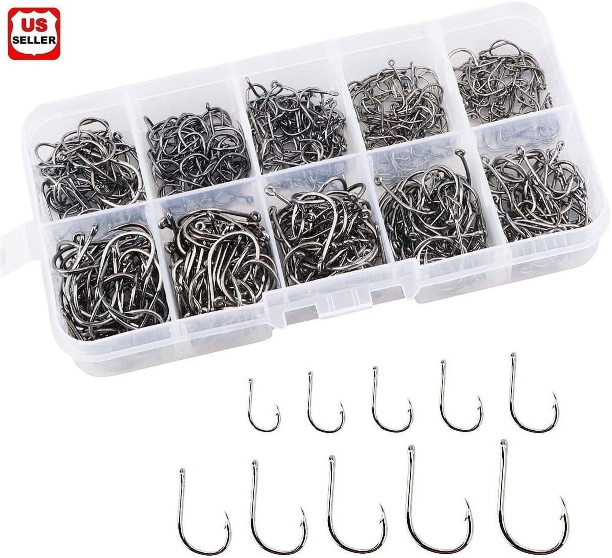 500PCS Fishing Hooks Assortment - High Carbon Steel 10 Sizes Freshwater Saltwater