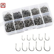 500pcs Fish Hooks 10 Sizes Fishing Black Silver Sharpened With Box Quality kit