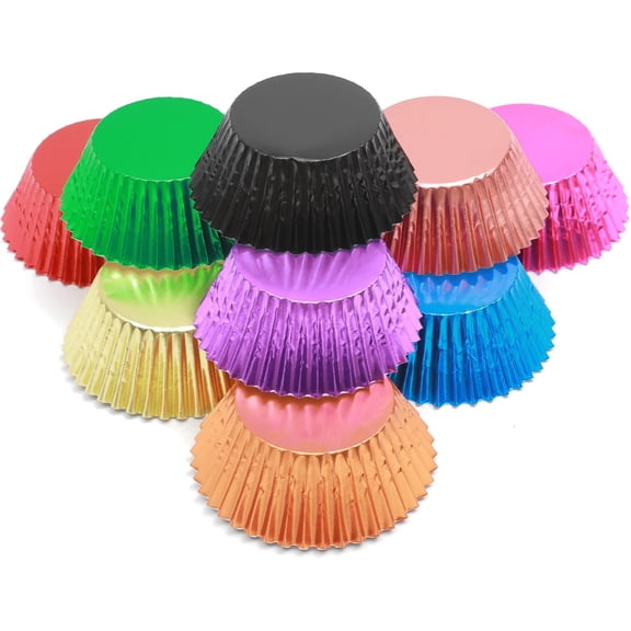 500pcs Foil Cupcake Liners For Baking Standard Size Thick & Sturdy Oil Resistance, 10 Color Baking Cups Muffin Liners Paper(Standard Size 2inch Bottom)