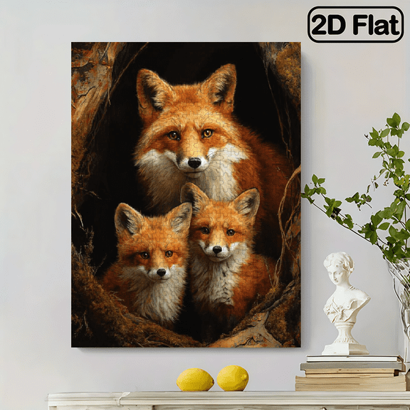 500pcs Fox Family Jigsaw Puzzle - Large-Sized Mother Cub Fox Warm Forest Scene, -Scratch Suitable for Adults Families, Challenging Animal Puzzle Game for Adults,14.9*20.4 in.