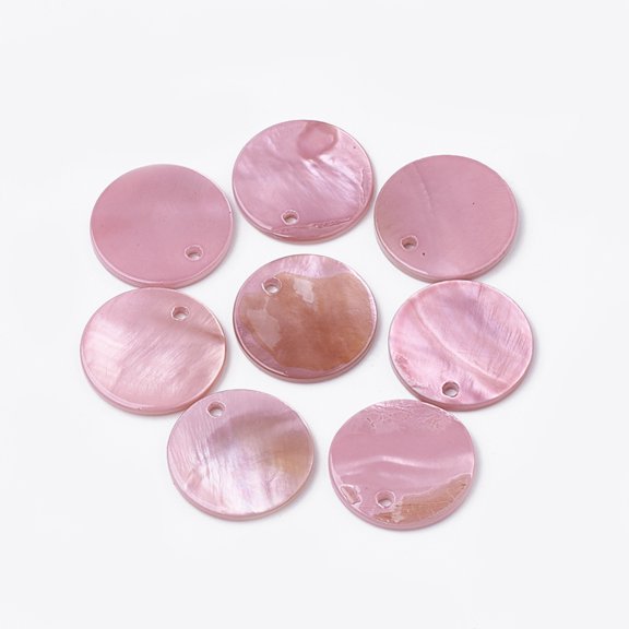 500pcs Freshwater Shell Pendants Dyed Flat Round Flamingo 16x1.5~2mm Hole: 1.4mm