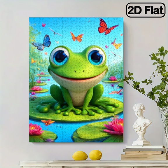 500pcs Frog Pond Jigsaw Puzzle Suitable for Families 20.4x15 in Cardboard Puzzle with Pond Ecosystem Art, Brain-Teasing Gift for.