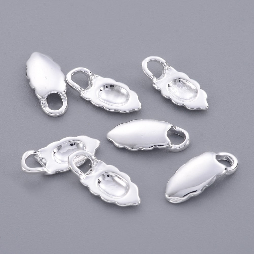 500pcs Glue-on Flat Pad Bails Brass Leaf Shape Silver color Plated Nickel Free about 6mm wide 14mm long 1mm thick hole: 2.5mm