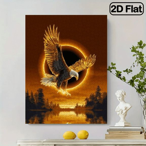 500pcs Golden Eagle Spreading Its Wings Solar Eclipse Eclipse Path Large Jigsaw Puzzle, Challenging for Adults Families, 20.4x15in.Ideal decor gift