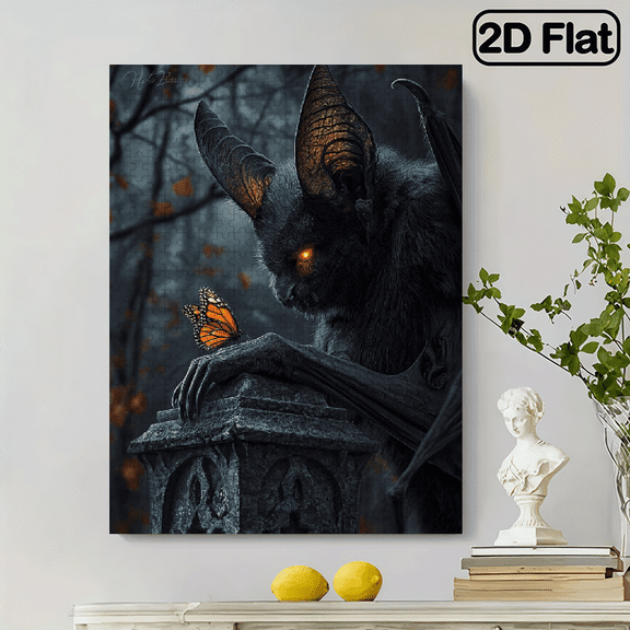 500pcs Gothic Bat Jigsaw Puzzle with -Scratch Pieces - Large Challenging Bat-Shaped Puzzle Suitable for Families, Demonic Bat Pattern, Complex Assembly, Fun Gift. 20.4x15in