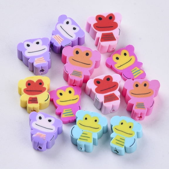 500pcs Handmade Polymer Clay Beads Monkey Mixed color 9~11x9~11x4~5mm Hole: 1.6mm