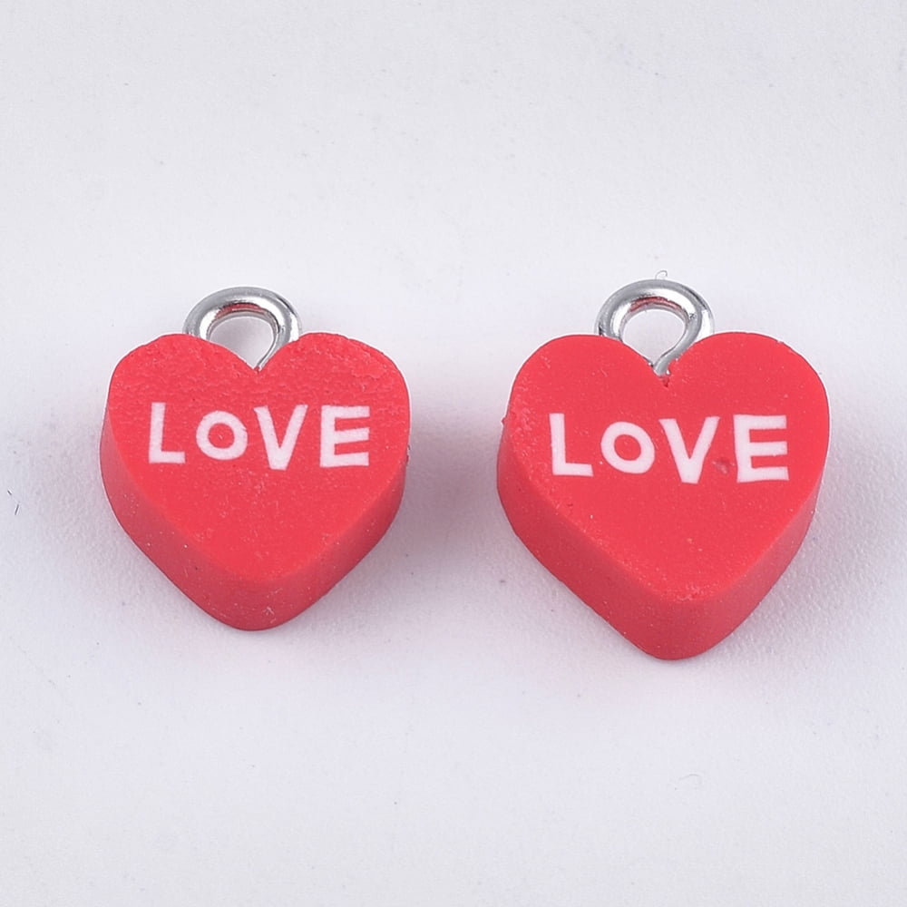 500pcs Handmade Polymer Clay with Iron Findings Heart with Love For Valentine's Day Red 12~13x10~10.5x4~4.5mm Hole: 1.8mm