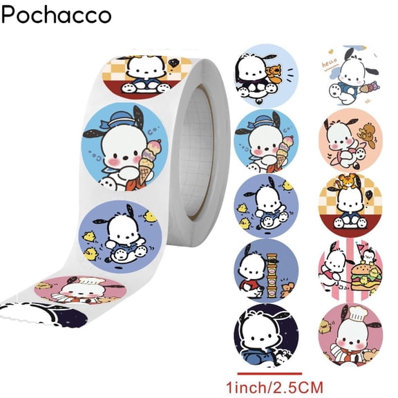 500pcs Hello Kitty Sticker Roll Cartoon Cute Children's Account DIY Sticker Pattern Loop Sealing Sticker Sanrio Gift
