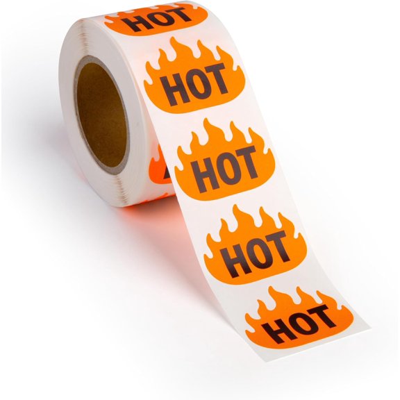 500pcs Hot Sticker with Flame 1.6" x 1.2", Fluorescent Red Hot Fire Stickers for Rave Party, Restaurants, Spicy Food
