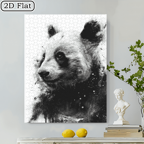 500pcs Ink Splash Panda Puzzle Large Frameless, Mixed Color Cardboard, Family Interactive Game, Exquisite Art Painting, Brain Teaser, Group Activity,20.4*14.9 in.