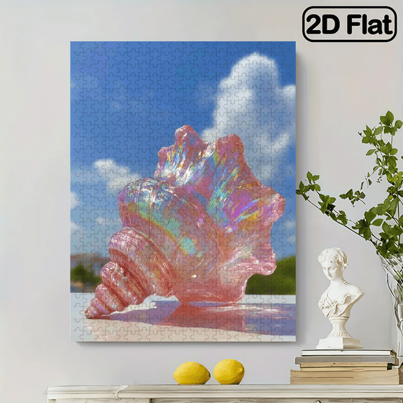 500pcs Iridescent Glass Seashell Puzzle - Perfect Home Decor Gift Interactive Educational Fun Creative Puzzle Game for Adults Large Size Unique Challenge Vibrant Colors Ideal Birthday Gift for P