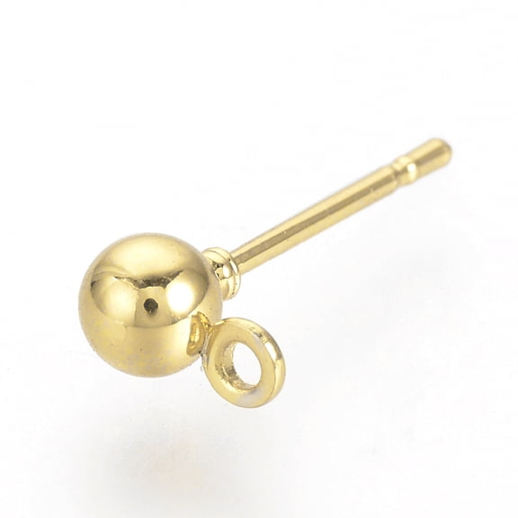 500pcs Iron Ball Stud Earring Findings with Loop Golden 6.5x4mm Hole: 1mm Pin: 0.8mm