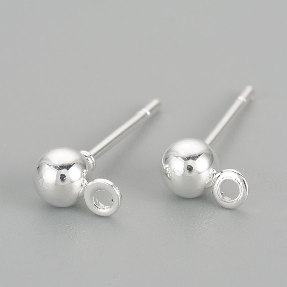 500pcs Iron Ball Stud Earring Findings with Loop Silver 14.8x4mm Hole: 1mm Pin: 0.8mm