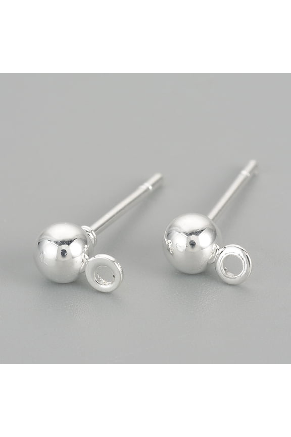 500pcs Iron Ball Stud Earring Findings with Loop Silver 6.5x4mm Hole: 1mm Pin: 0.8mm