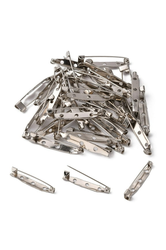 500pcs Iron Brooch Findings Back Bar Pins with Three Holes Platinum 35x6mm Pin: 1mm Hole: 2mm