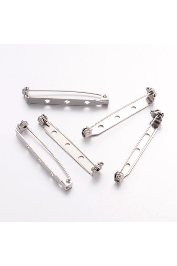 500pcs Iron Brooch Findings Back Bar Pins with Three Holes Platinum 38x5mm Hole: 2mm Pin: 1mm