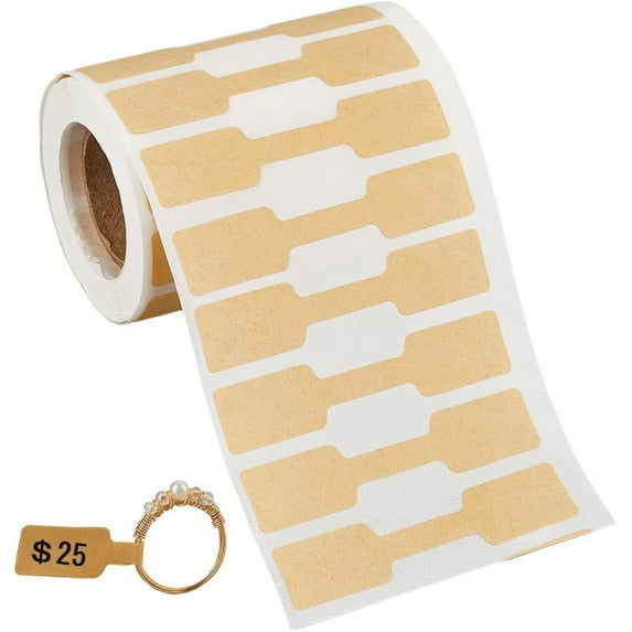 500pcs Jewelry Tags Roll Jewelry Price Stickers Tan Blank Self Adhesive Kraft Paper Rectangular Folding Part Identify Name Labels for Necklaces Bracelets Rings Clothing Jewelry Display Tan
