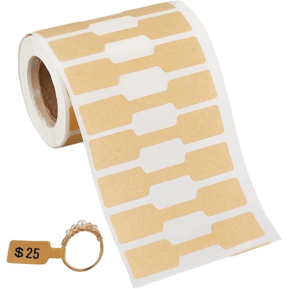 500pcs Jewelry Tags Roll Jewelry Price Stickers Tan Blank Self Adhesive Kraft Paper Rectangular Folding Part Identify Name Labels for Necklaces Bracelets Rings Clothing Jewelry Display 1set