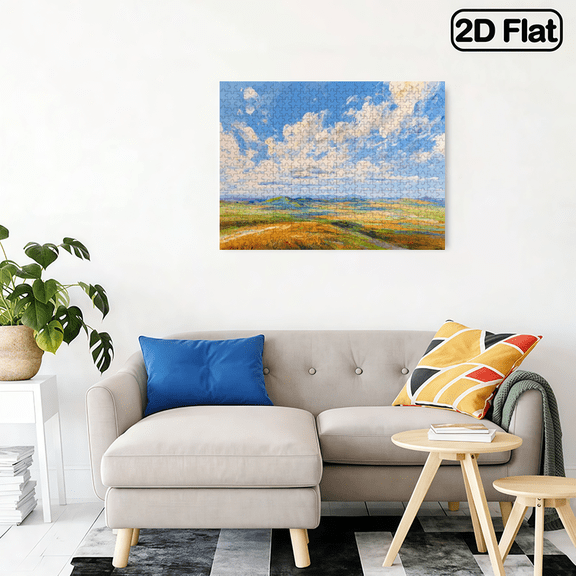 500pcs Jigsaw Puzzle - Challenging Brain Teaser with Scenic Landscape (Grassland Flowers Distant Mountains) - Large Picture for Family Game Night, Durable Paper Board.20.4*14.9 in.