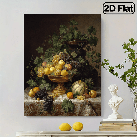 500pcs Jigsaw Puzzle a Difficult Puzzle That Trains Endurance and Logical Thinking Realistic Oil Painting Style Still Life Fruit Picture Copper Container ,20.4*14.9 in.